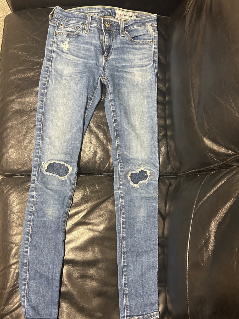 Ag Adriano Goldschmied Women’s Skinny Distressed Jeans - Blue Wash